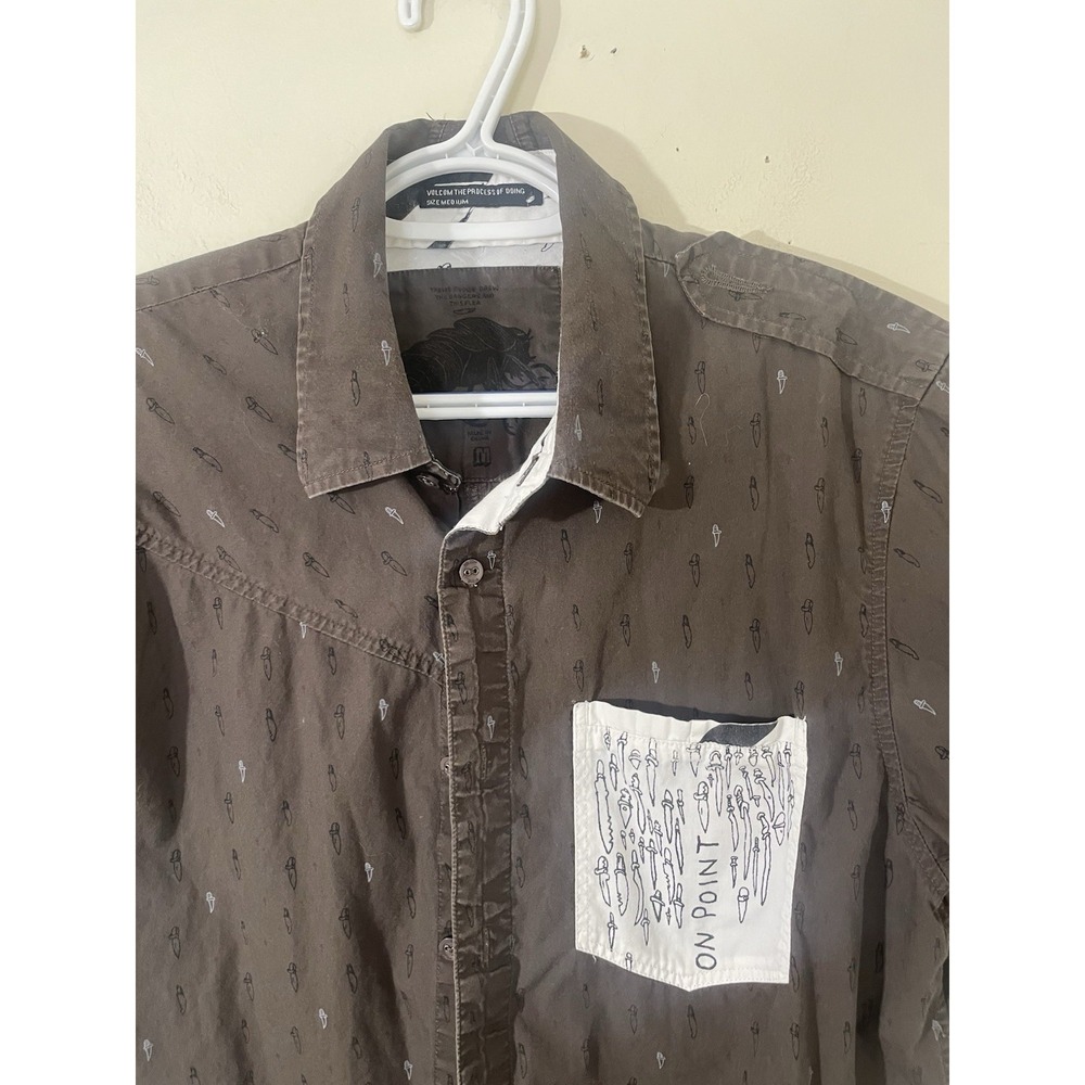 Volcom‎ Y2K All Over Dagger Monogram Shirt M Brown On Point Skater Indie Street